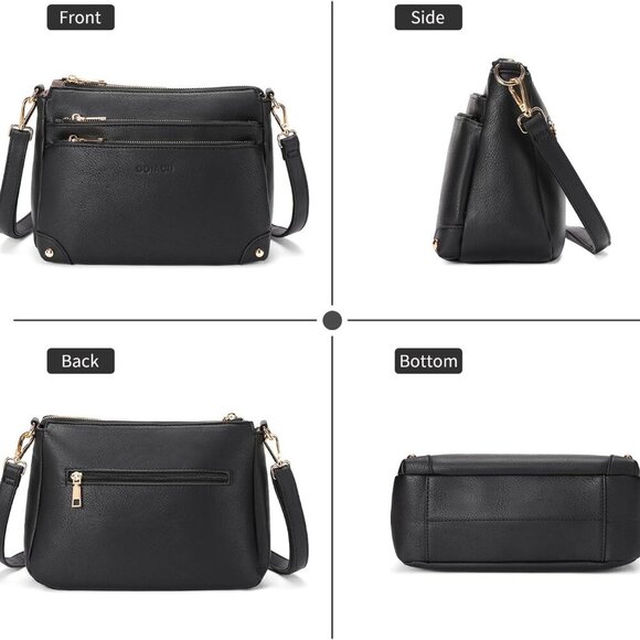 Elegant Vegan Leather Crossbody Bag for Women - Multi Pocket Satchel Purse - Picture 5 of 6